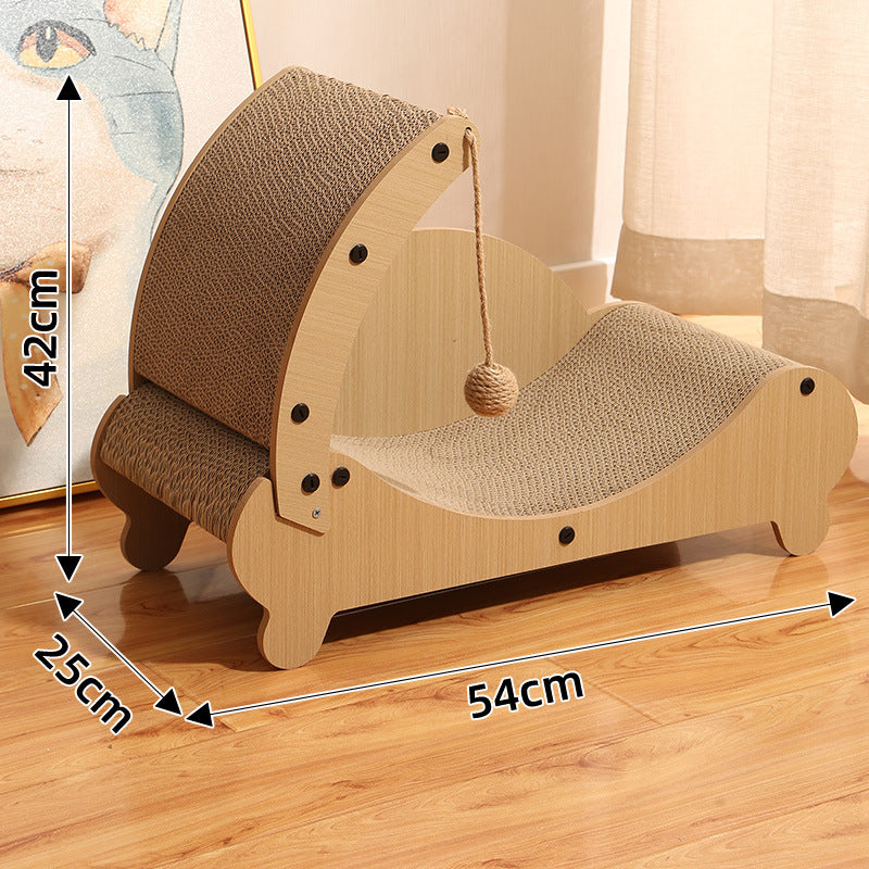 Corrugated cardboard cat scratcher rocking lounge with mat, photo 6 of 29