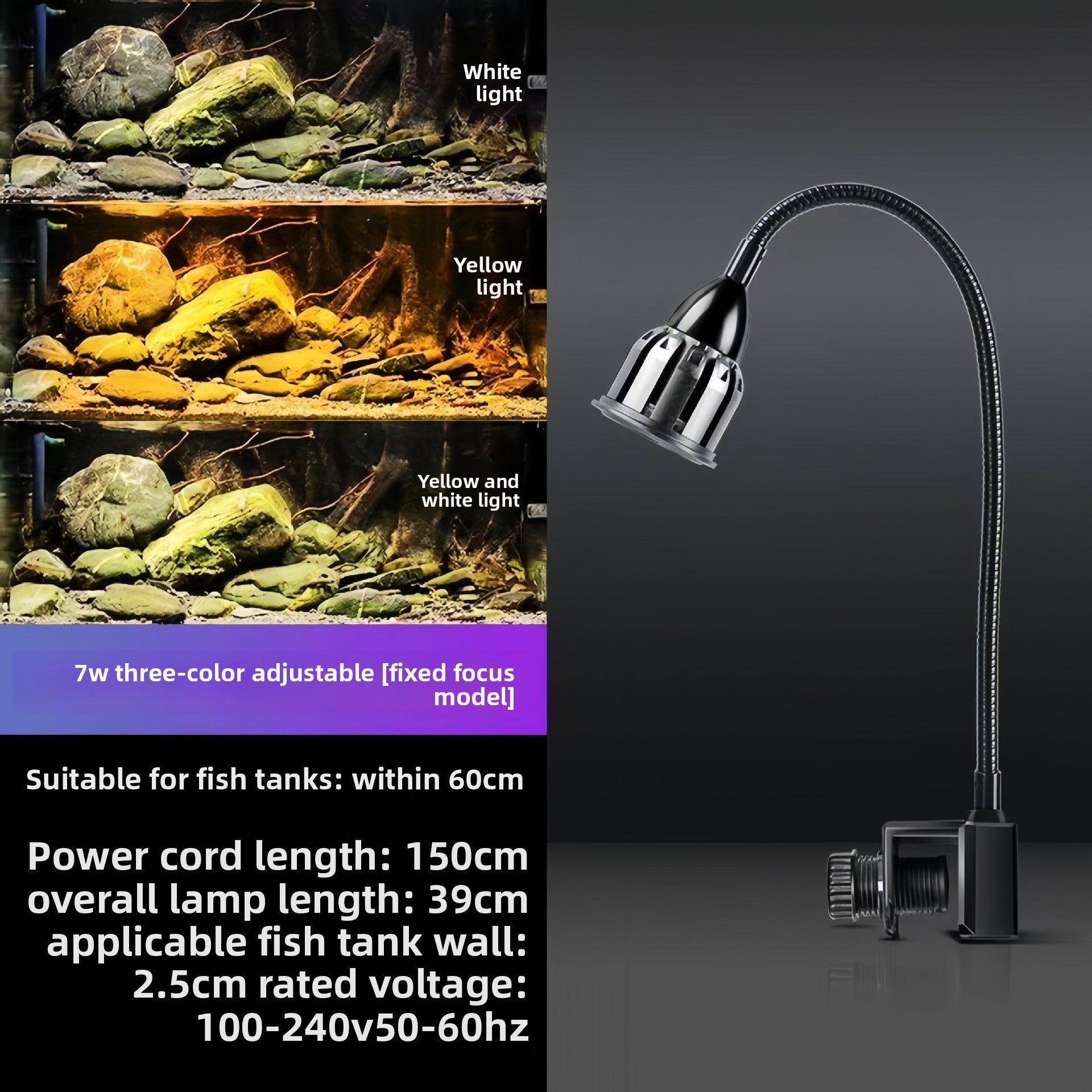 Aquarium LED spotlight with adjustable beam for fish tanks, view 6