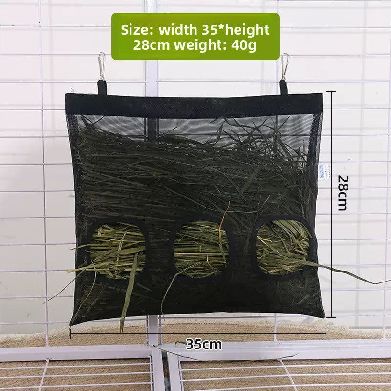 Hanging washable rabbit hay bag in black or white, view 7
