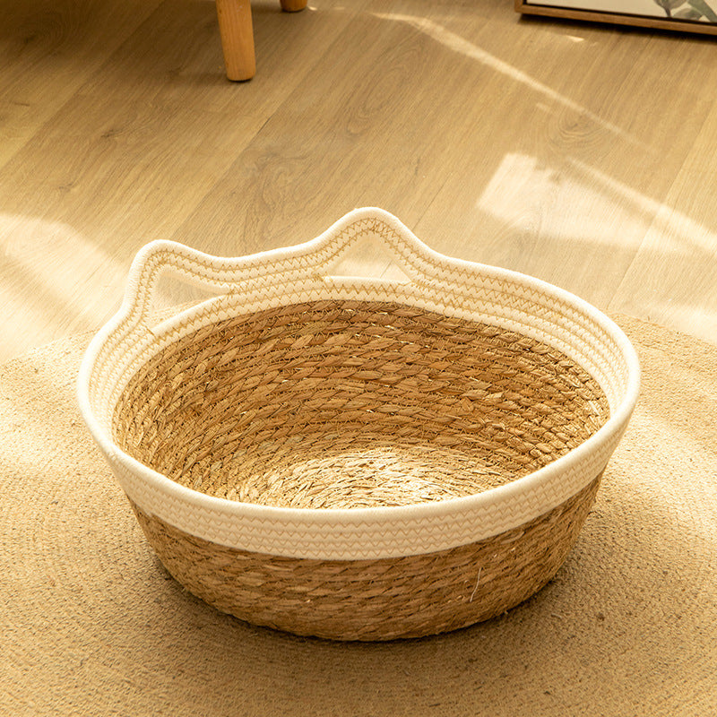 Natural cattail basket cat nest with soft pad, product image 11