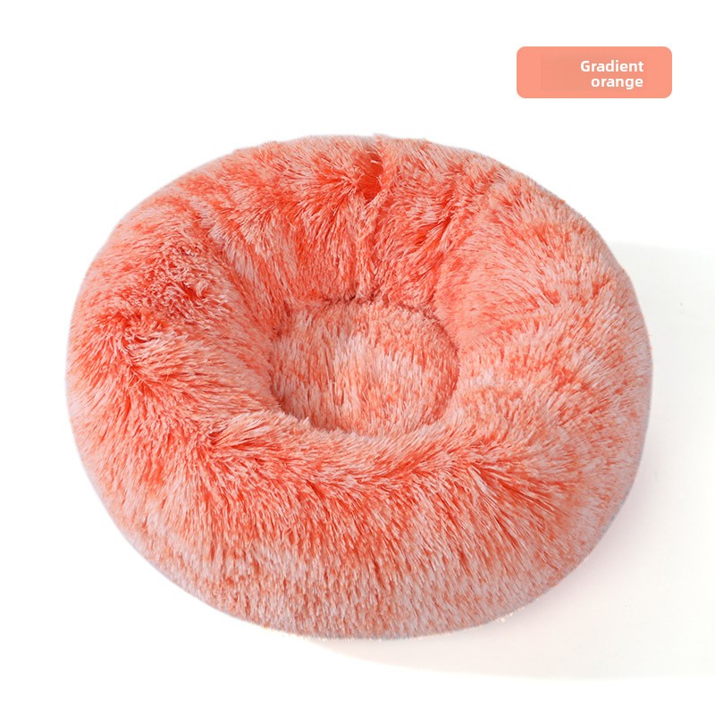 Plush round padded dog and cat bed in Gradient Orange