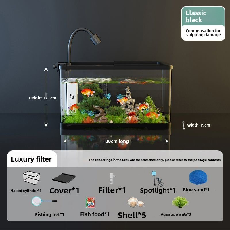 Small desktop plastic fish tank with clear cover and air pump, view 12