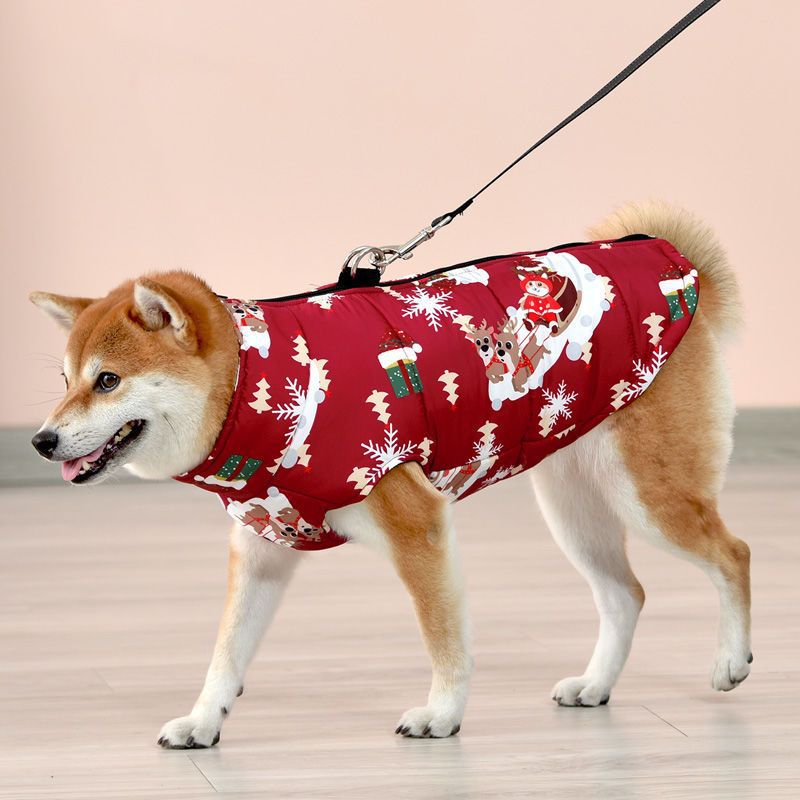 Thick padded windproof dog vest for winter in Red, front view