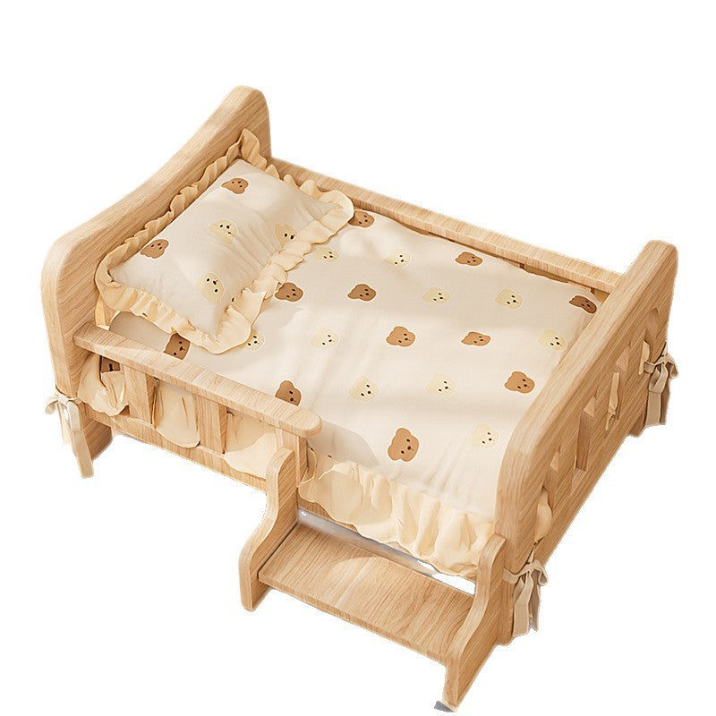 Solid Wood Raised Dog Bed, Elevated Kennel with Mat Option