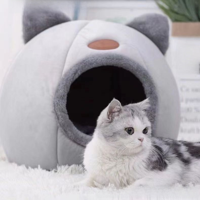 Semi-enclosed grey cat nest with thick sponge walls, photo 4