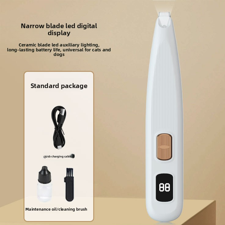 Rechargeable Paw Hair Shaver with LED Light and Ceramic Blade