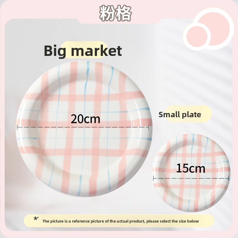 Shallow ceramic pet food plate with cute bear design in blue and pink, view 23