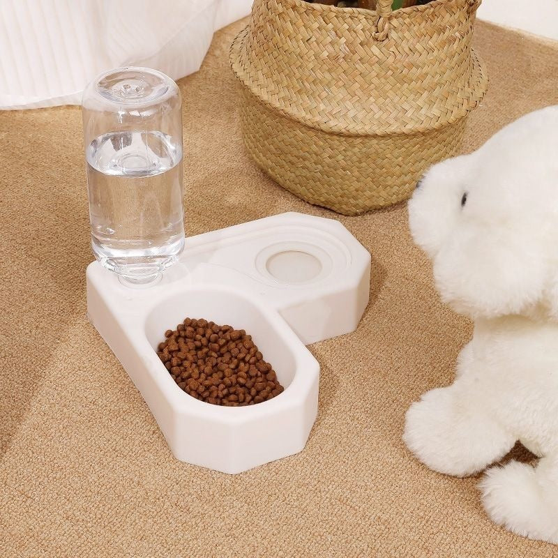 Dual-Bowl Pet Water Dispenser and Food Bowl with Anti-Spill Heart Design