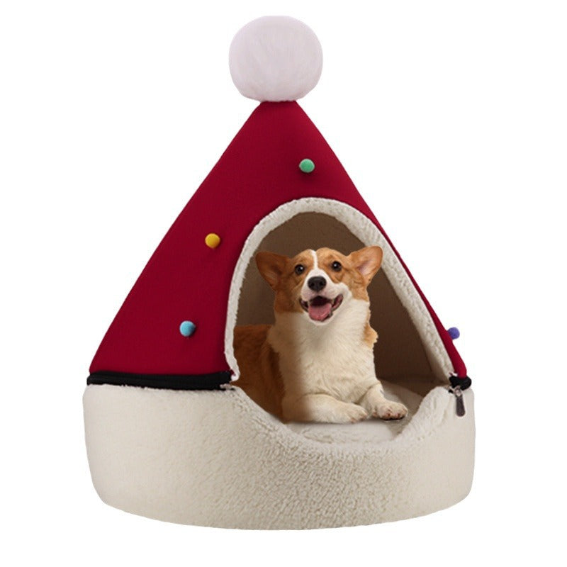 Christmas tree shaped pet nest with Santa hat design, product image 3