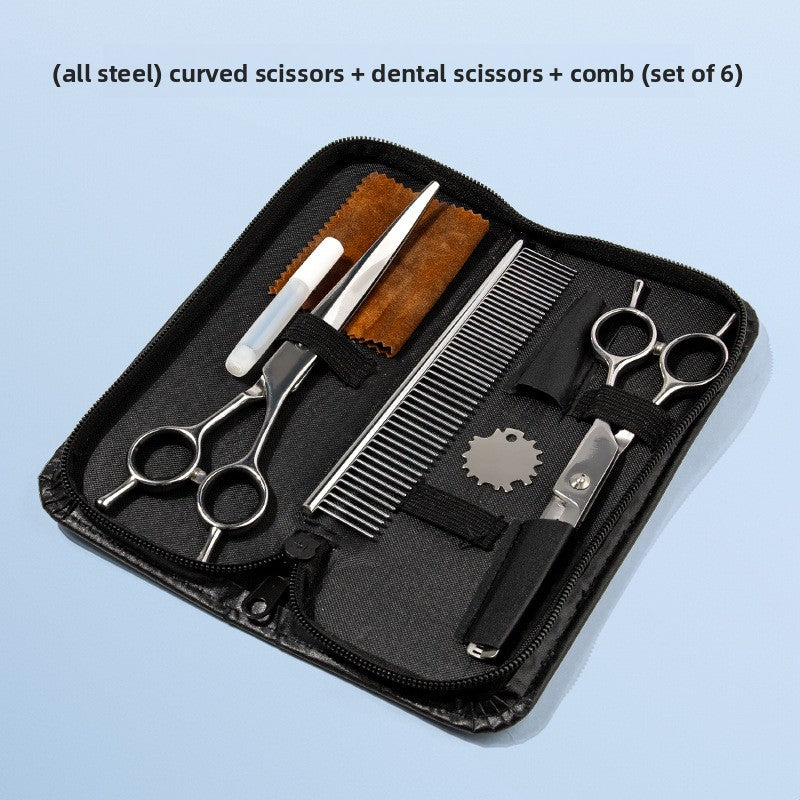 Pet Grooming Scissors Set, Straight, Curved and Serrated Shears