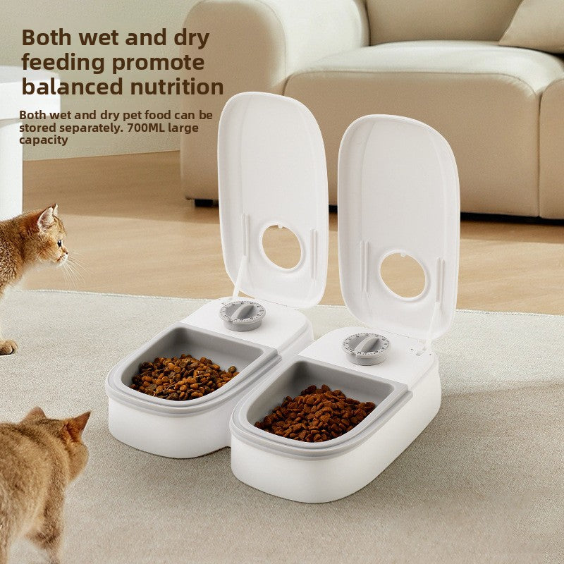Timed Automatic Pet Feeder with Dry and Wet Food Compartments for Dogs and Cats