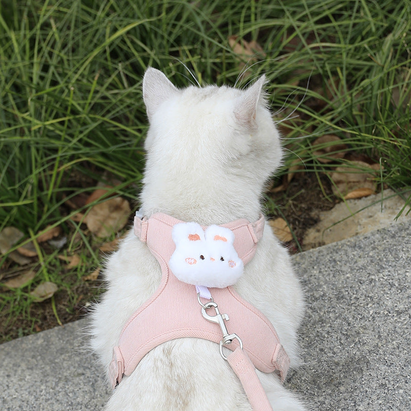 Corduroy cat and small dog harness with pink rabbit design, product image 4