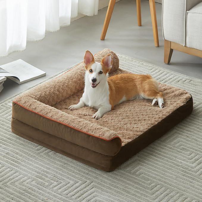 Supportive plush dog bed with removable mat, detail photo 9