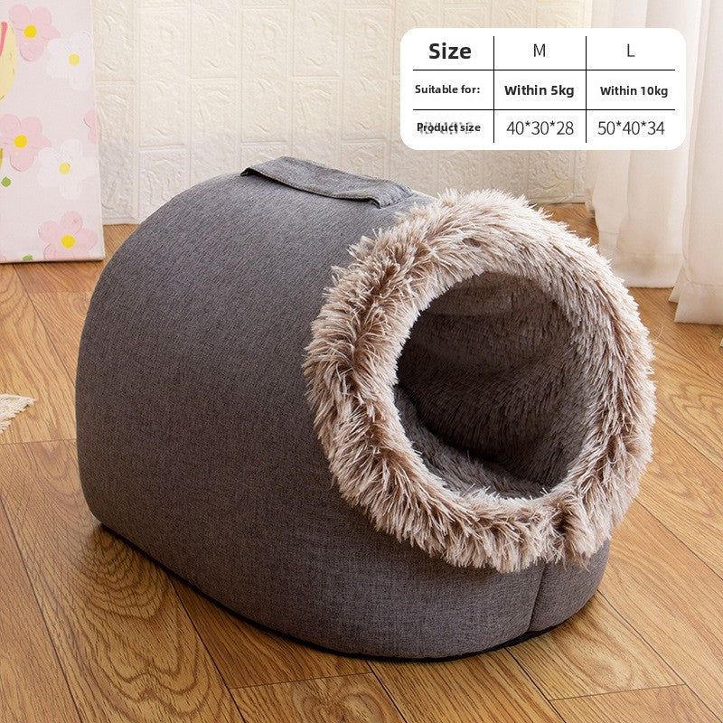 Plush enclosed pet sleeping bag nest, extra detail view