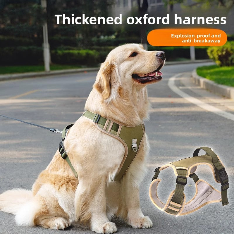 No pull dog vest harness in olive green with lead options, view 1