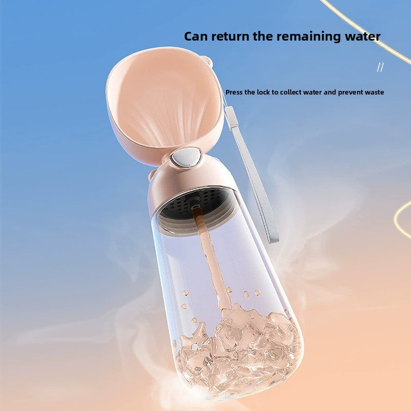 Portable dog water bottle cup with leakproof seal in Tan Upgrade, side view