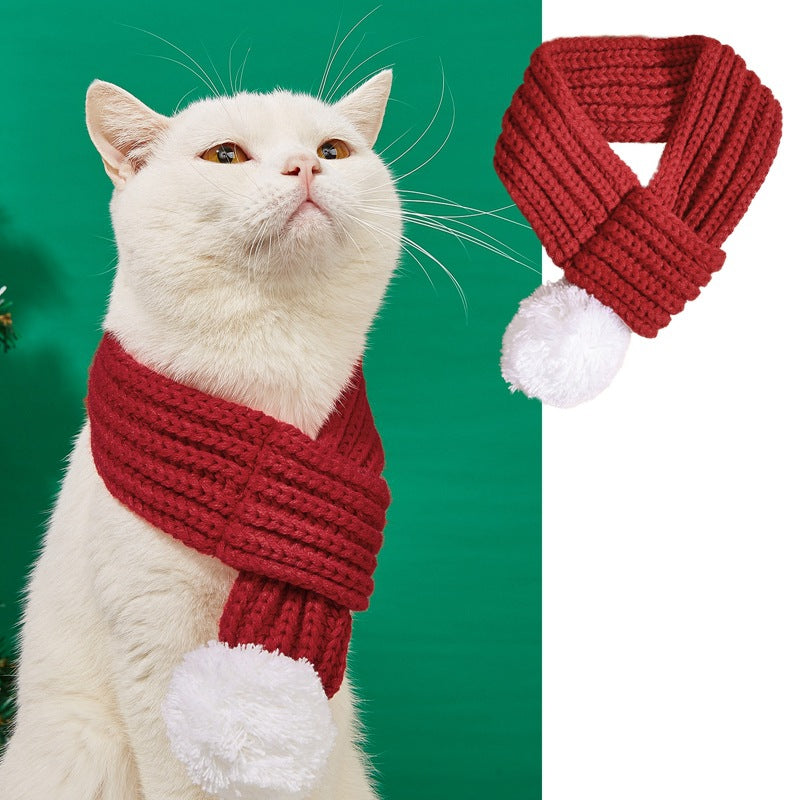 Christmas knitted pet scarf for dogs and cats in Grey, top view