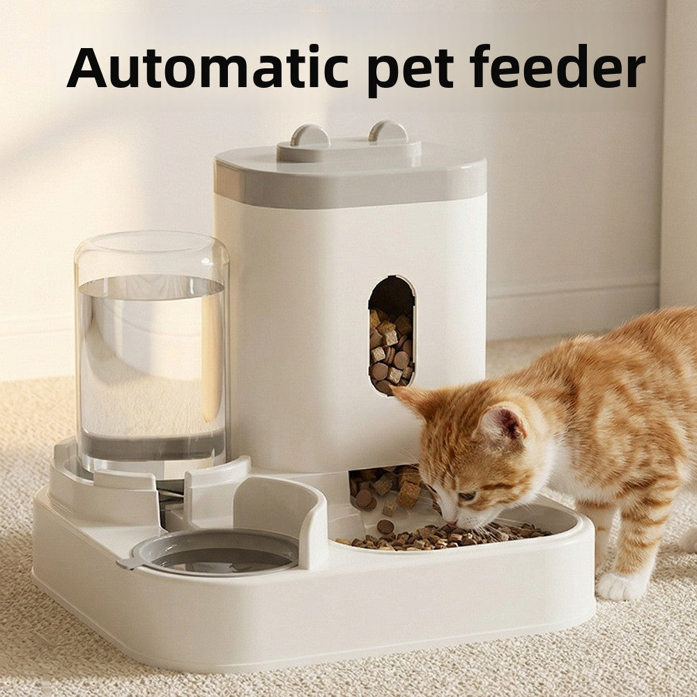 Automatic Pet Food and Water Dispenser with Gravity Feed, 2.3L Food and 1L Water Tank