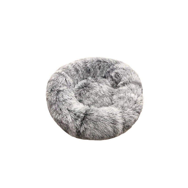 Round velvet cat bed mat for winter in Black, Textured Base, size 40cm