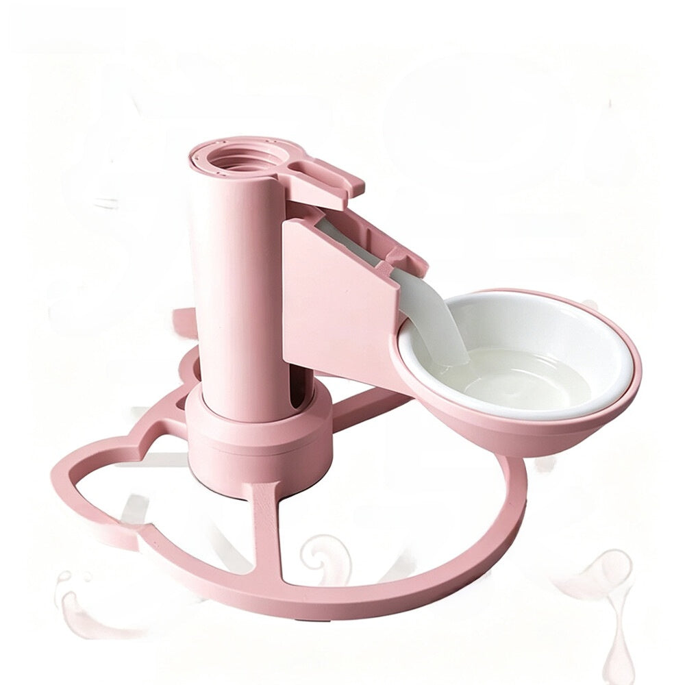 Gravity pet water dispenser bowl with anti-tip base in Raised Ceramic Bowl, Pink