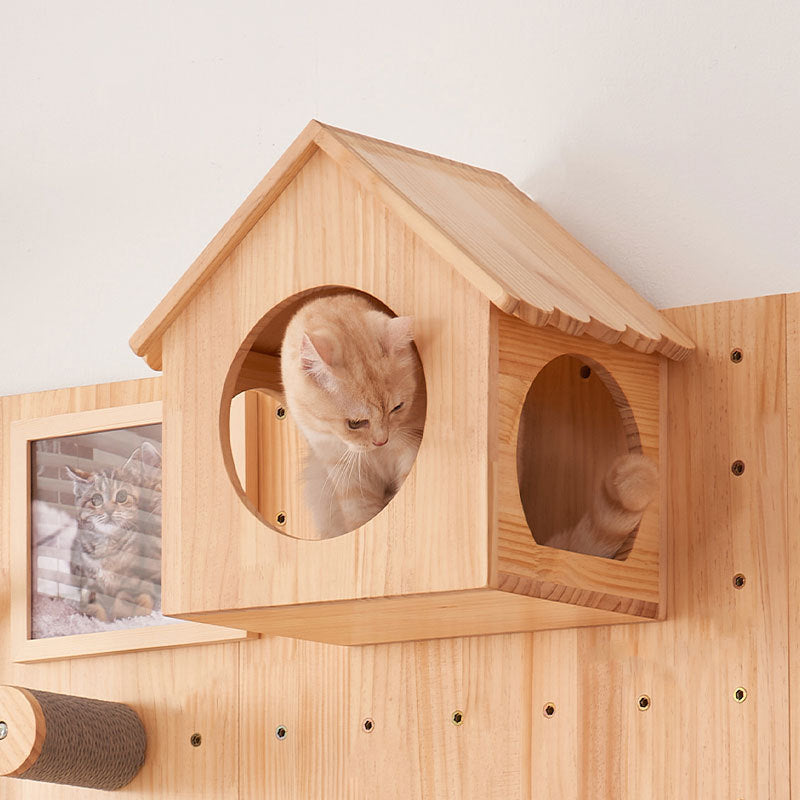 Modular wooden wall-mounted cat climbing board with shelves, photo 3