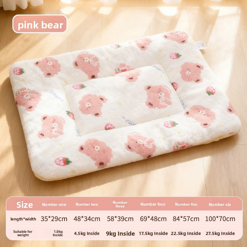 Thick plush pet sleeping mat with brown bear print, view 40