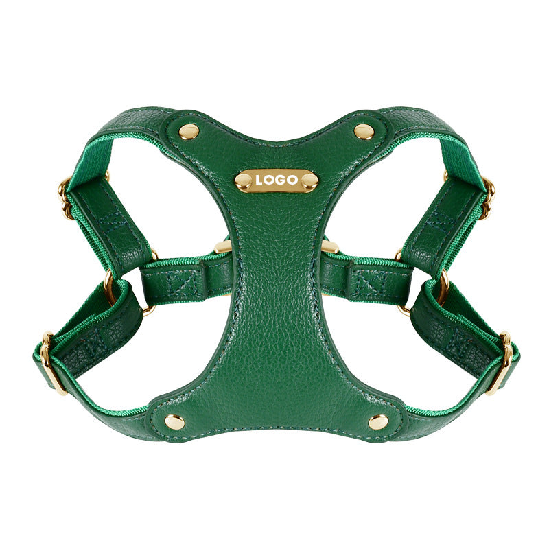 Leather look dog harness in brown with matching lead