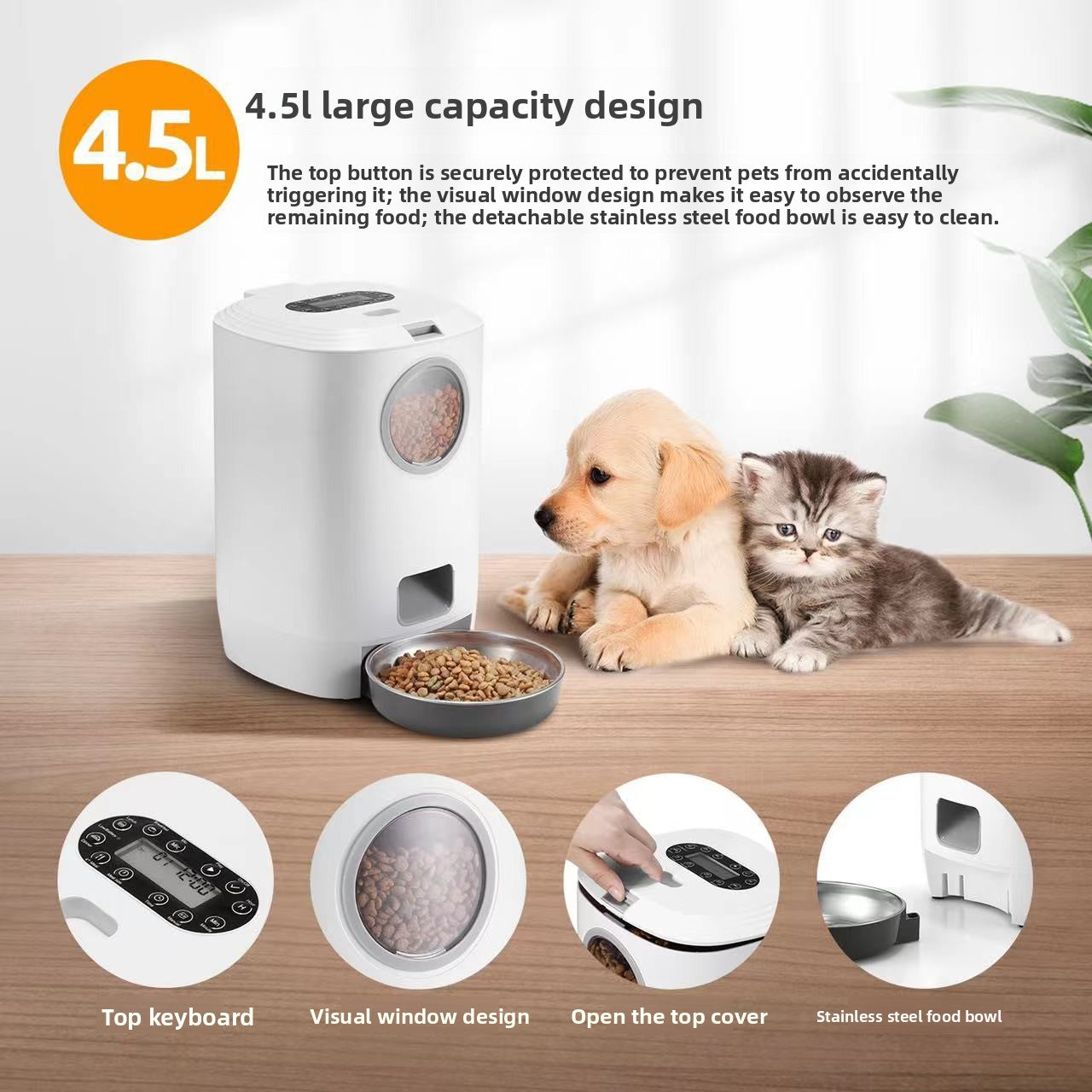 Automatic Pet Feeder 4.5L with Timed Programmable Feeding and App Control
