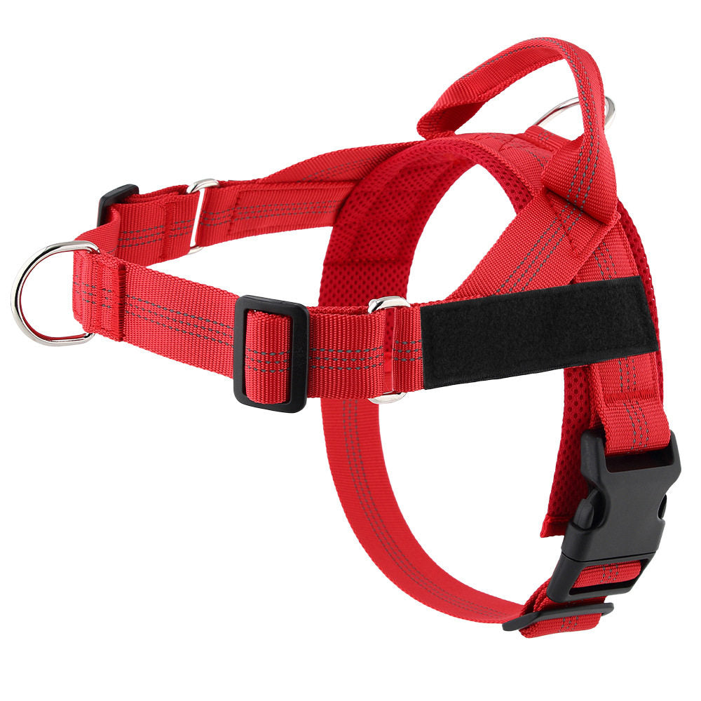 Wide chest nylon dog harness with front buckle and metal hardware, product image 14