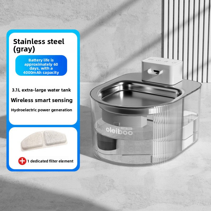 Wireless Pet Water Fountain with 4000mAh Battery, 60 Days Use and Stainless Steel Option