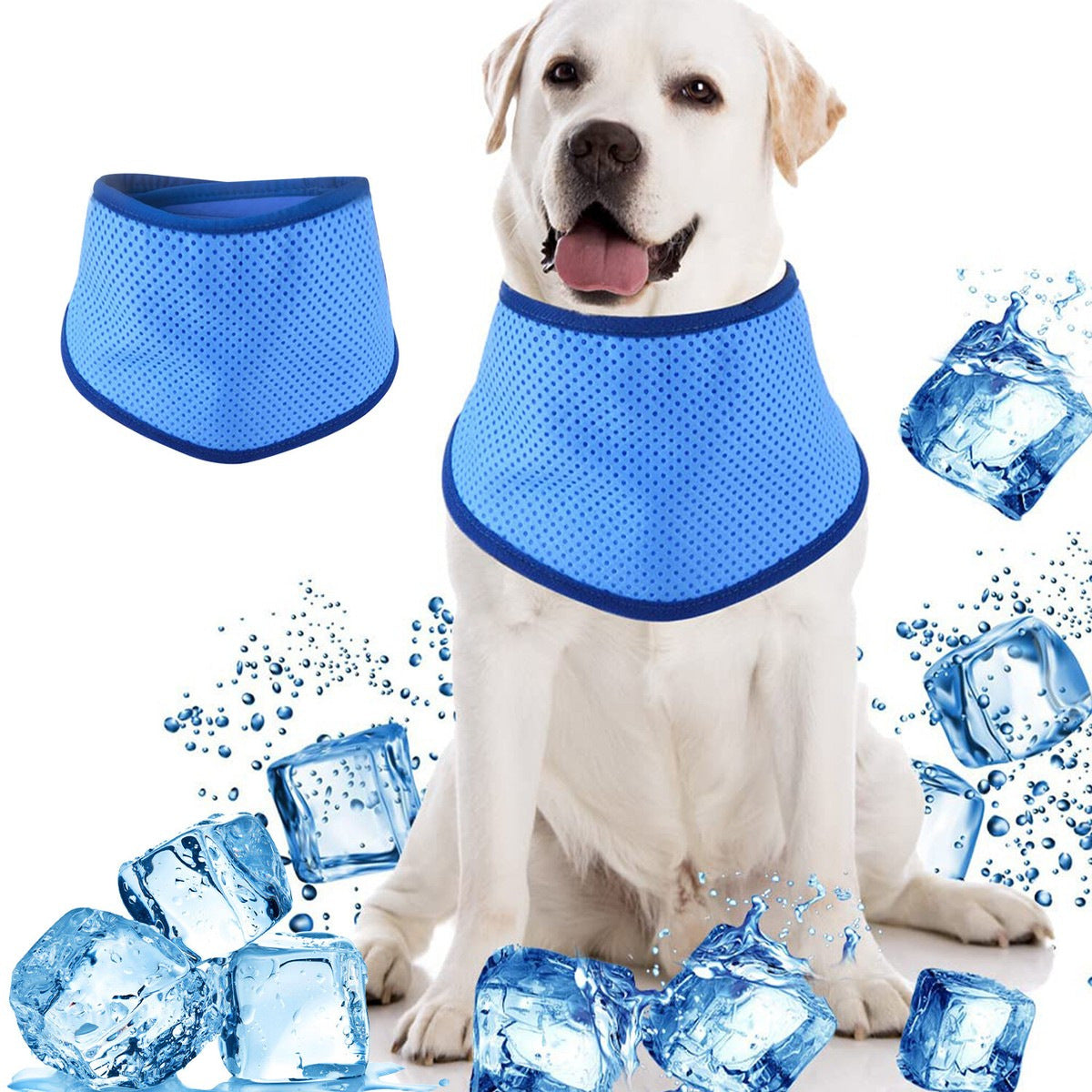 Blue PVA sponge dog cooling scarf neck wrap for hot days, view 7