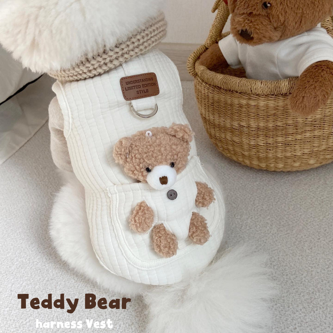 Quilted cotton dog vest harness with detachable plush teddy bear, product image 11