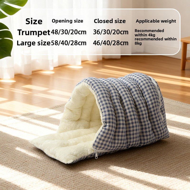 Flannel sleeping bag cat bed with enclosed design, photo 16 of 33