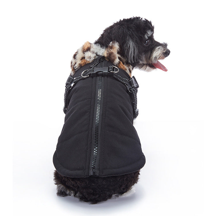 Reflective waterproof dog coat with lamb fleece lining in Dark Grey, top view