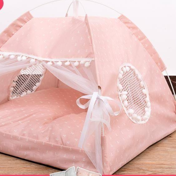 Pink enclosed cat tent bed with soft lining, view 44