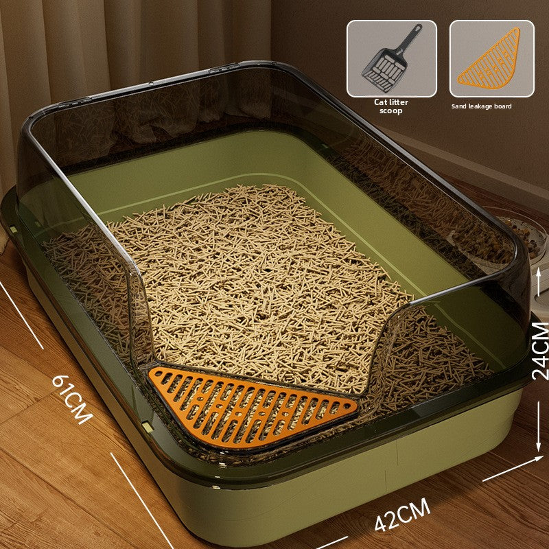 Extra Large Semi-Enclosed Cat Litter Box, High Sided Anti-Splash