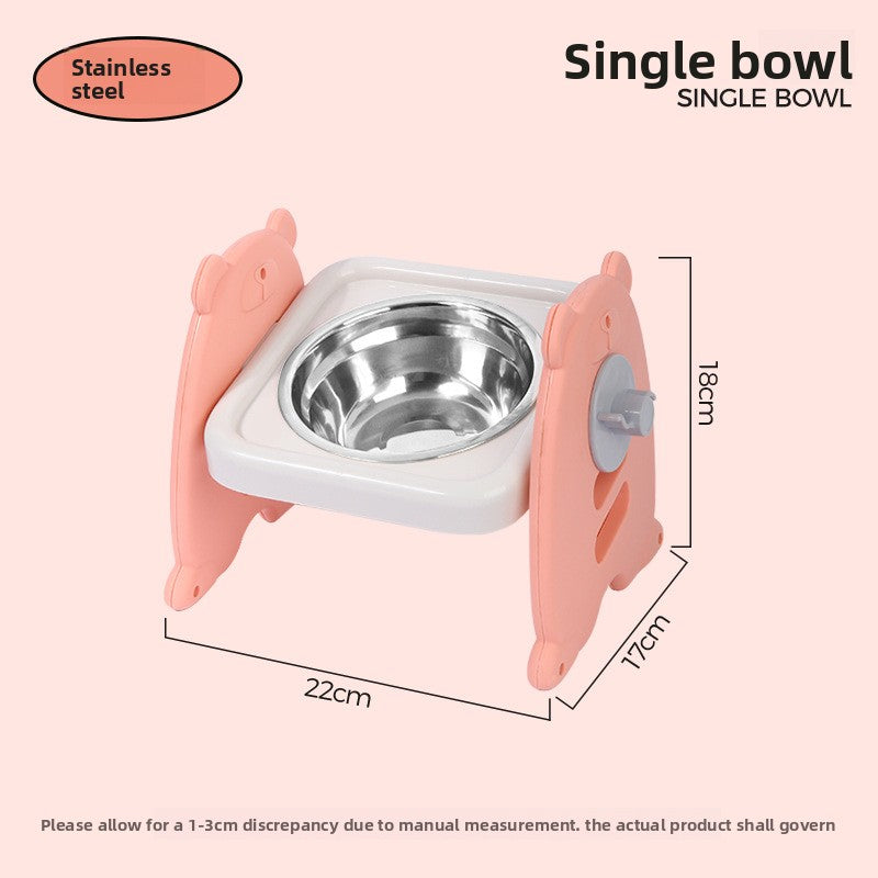 Adjustable Height Stainless Steel Raised Pet Bowl with Non-Slip Base in Single or Double