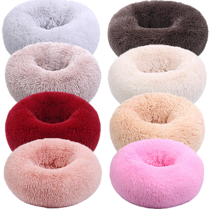 Deep round pet bed for cats and dogs in Khaki, product detail photo