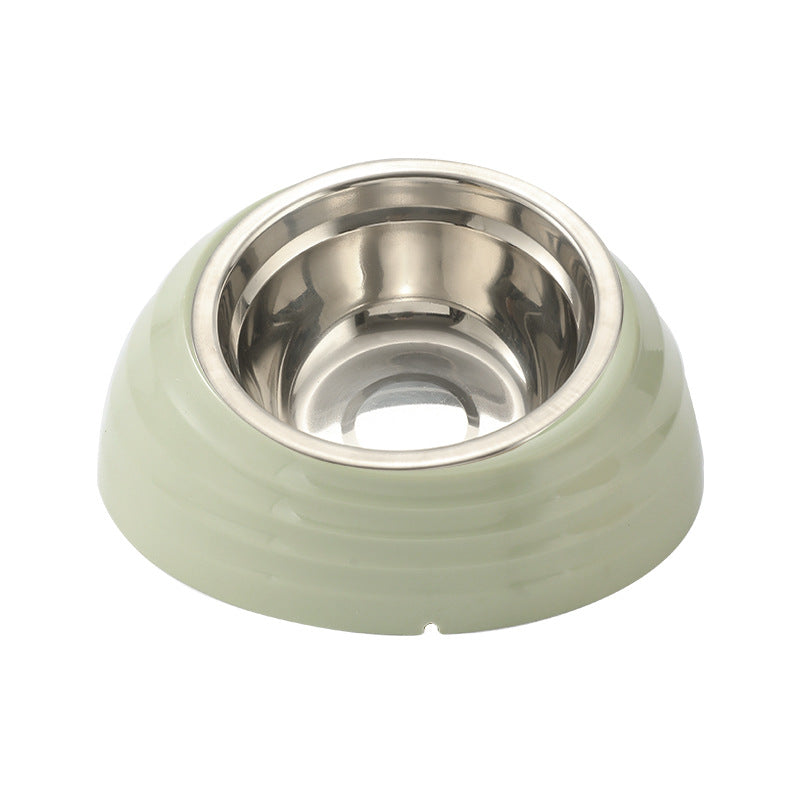 Slanted pet food bowl with stainless steel insert in light green, view 6