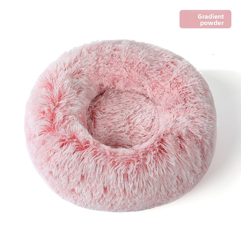 Plush round padded dog and cat bed in Gradient Rose Pink