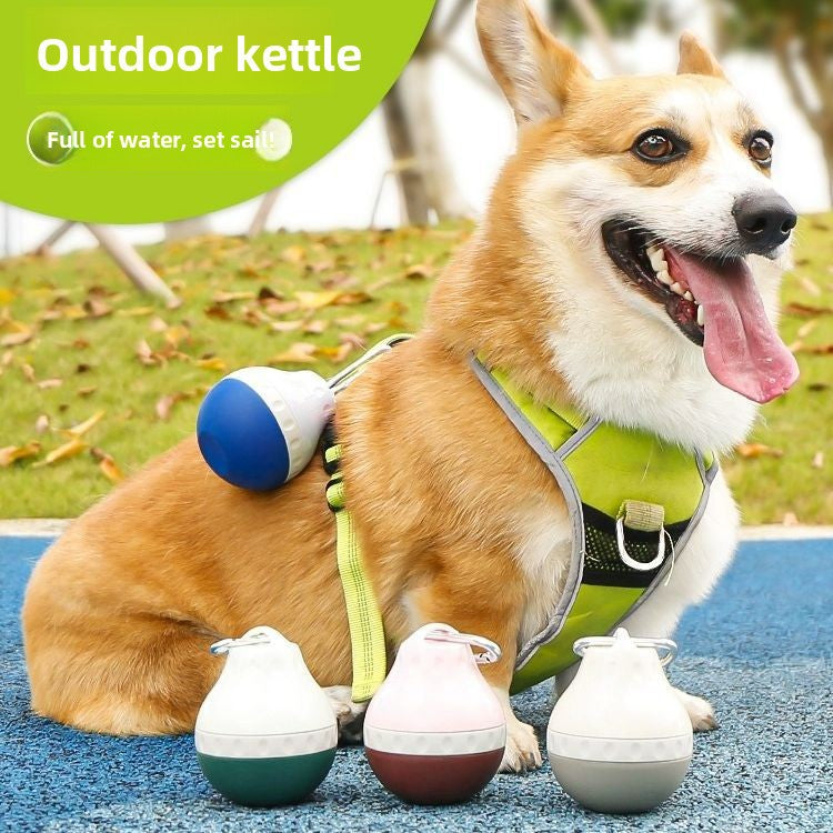 Portable silicone pet water bottle with built-in bowl in Milk Tea Grey 200ml, close-up detail