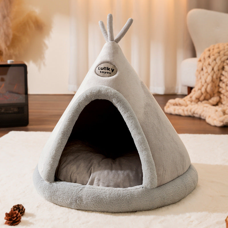 Yurt style cat tent kennel with brown elk print, product image 11
