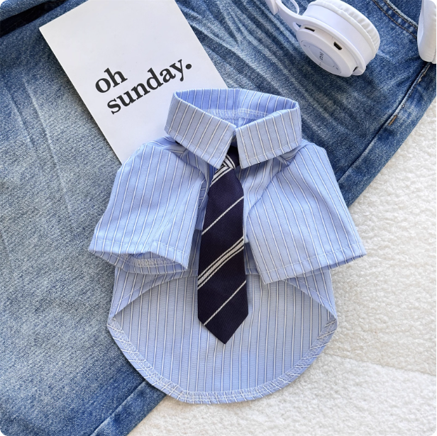 Smart pet shirt with striped tie in Vintage Green, front view