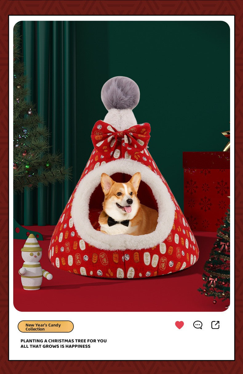 Christmas tree shaped pet nest with Santa hat design, product image 18