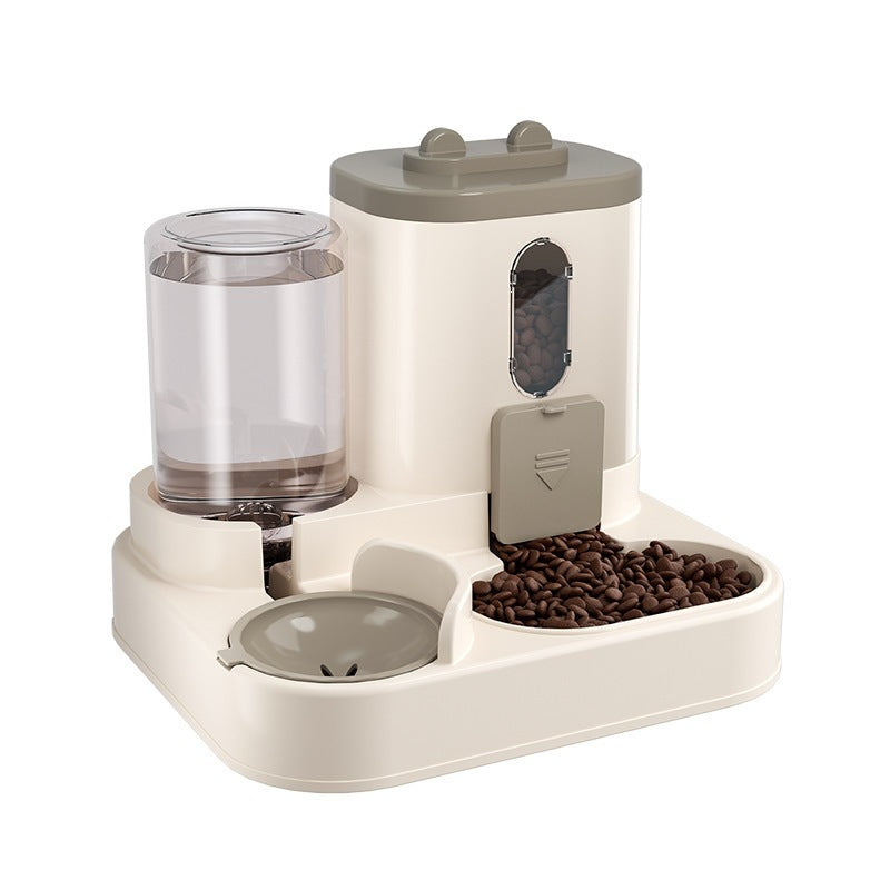 Automatic Pet Feeder with Food and Water Bowls and Cat Ear Sliding Cover for Cats and Dogs