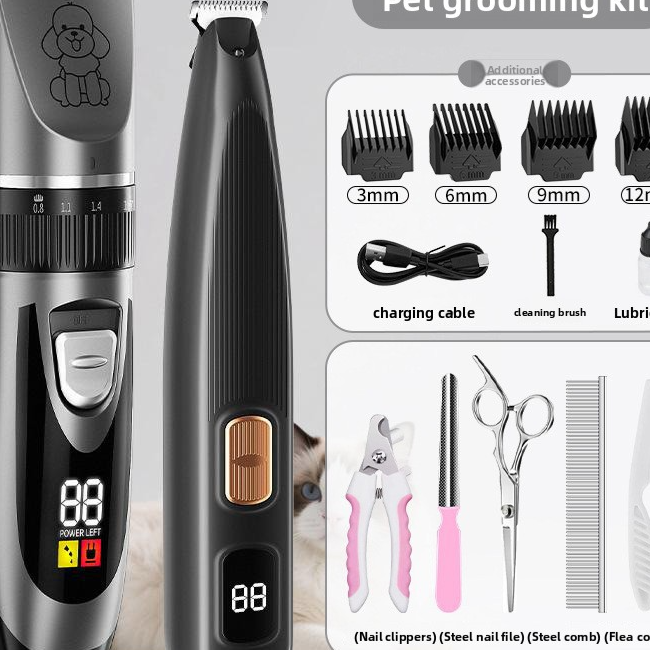 Rechargeable Pet Hair and Paw Trimmer with Dual LCD Display