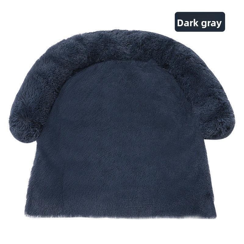 Plush pet sofa cushion bed in Detachable Dark Grey