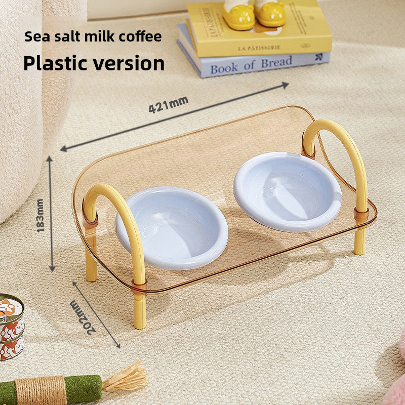 Anti-Spill Elevated Double Pet Bowl in Plastic or Ceramic with Neck Protection
