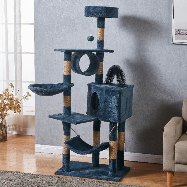 Compact cat climbing frame with hideaway and perches