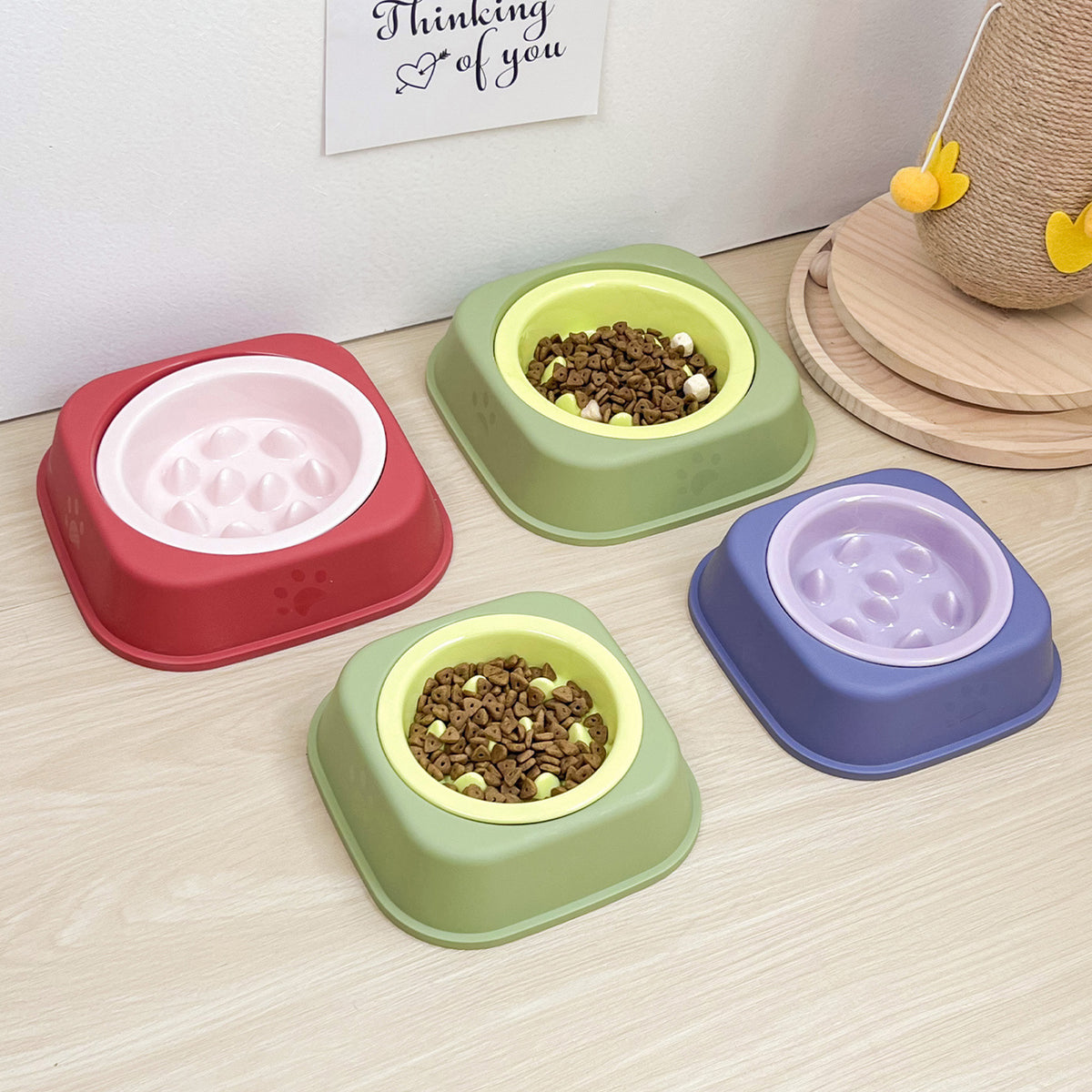 Ceramic Slow Feeder Pet Bowl with Removable Yogurt Box and Non-Slip Base in Seven Colours